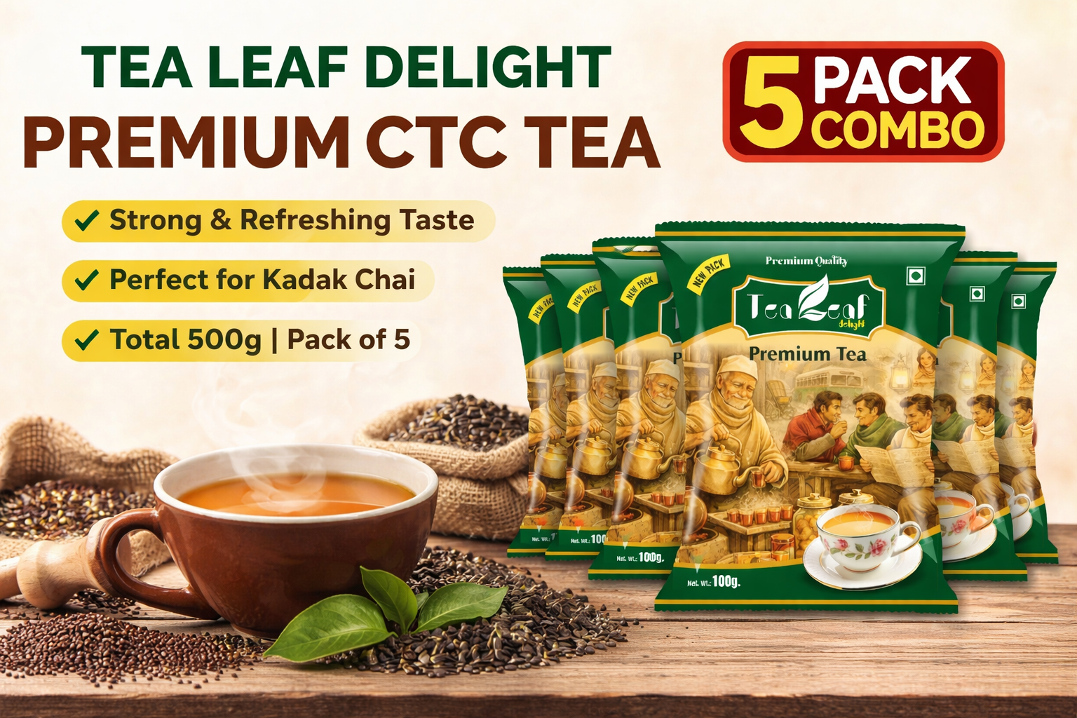 Tea Leaf Delight Family Saver Pack Premium CTC Tea (5 x 100g) - Image 4